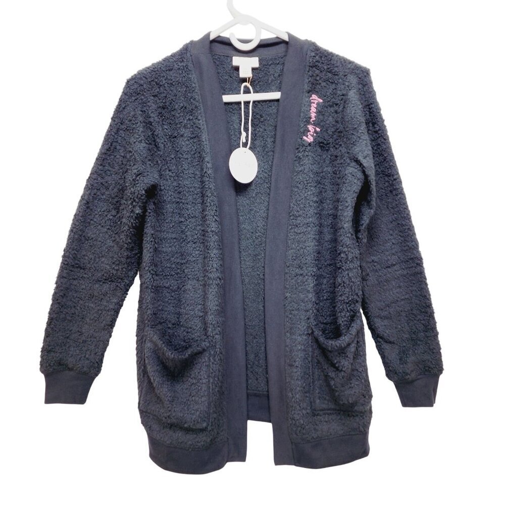 Lacey Chabert Collection Womens Black Fuzzy Open Cardigan With Pockets Size XS